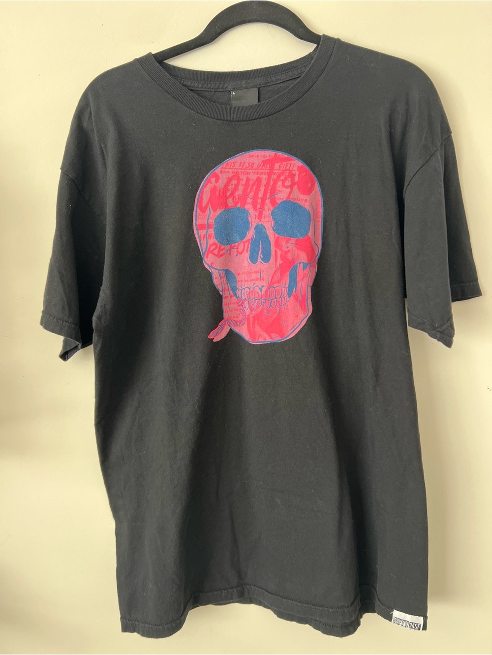 Black Graphic Tee with Pink & Blue Skull